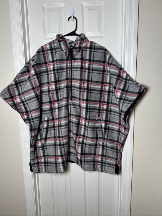 Coldwater Creek Jackets & Blazers - Coldwater Creek Plaid Fleece Quarter-Zip Poncho Cape One Size Plus 1X 2X 3X